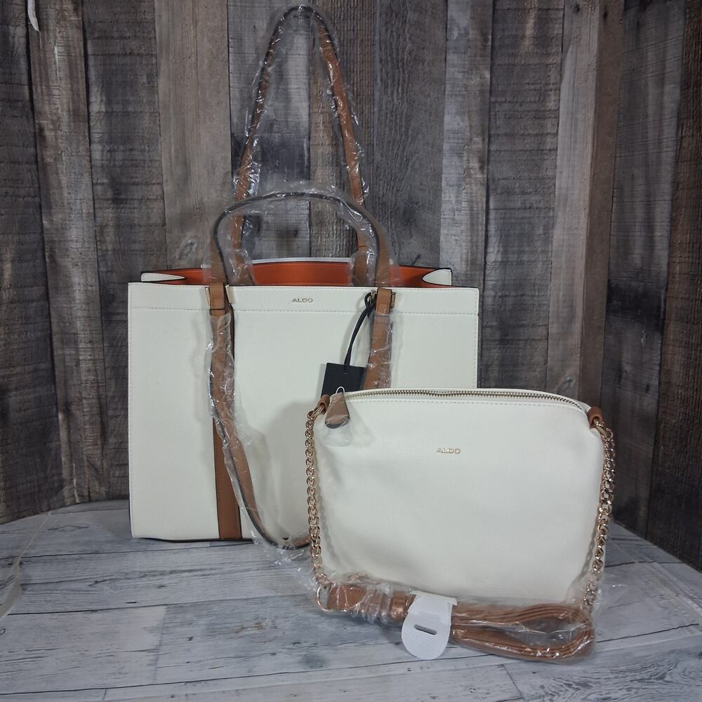 ALDO Surgoine Double Bag Set White Ecru Tote Crossbody Imperfect